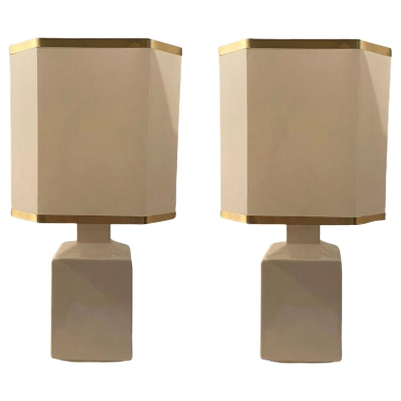 Paire de lampes de bureau de l'ère spatiale des années 1970 en céramique, fabriquées en Italie en vente