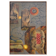 Peinture à l'huile surréaliste française signée Jamotte, 1964