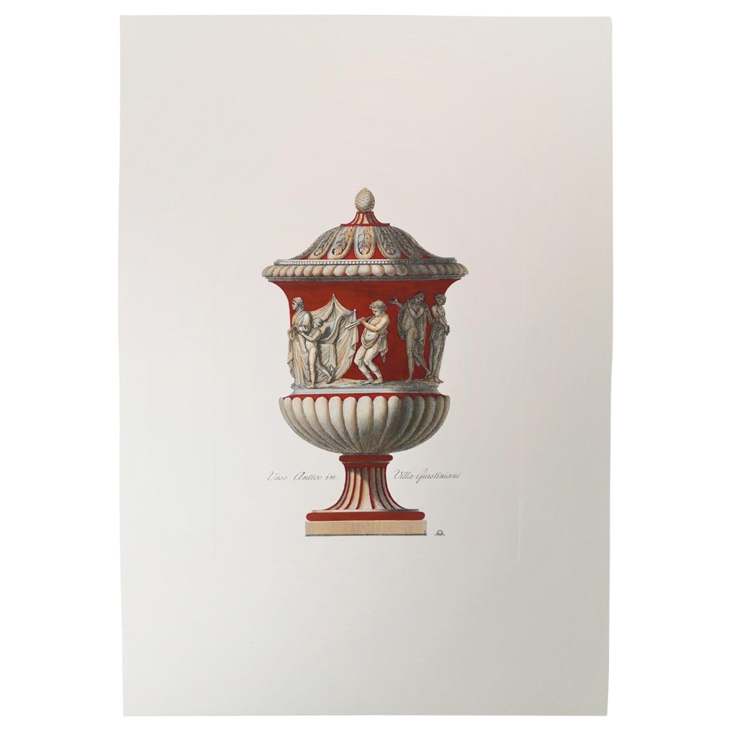 Italian Contemporary Hand Press and Colored Print Representing Antique Vase