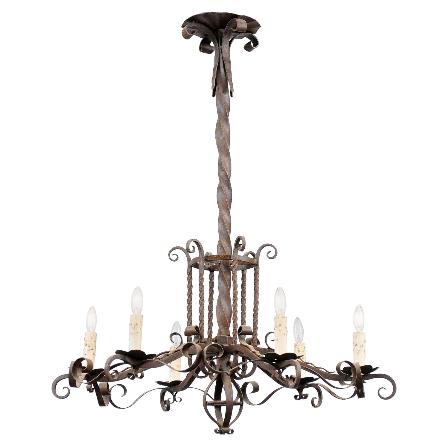 Napoléon III 1870s Six-Light Chandelier with Scrolling and Twisted Accents