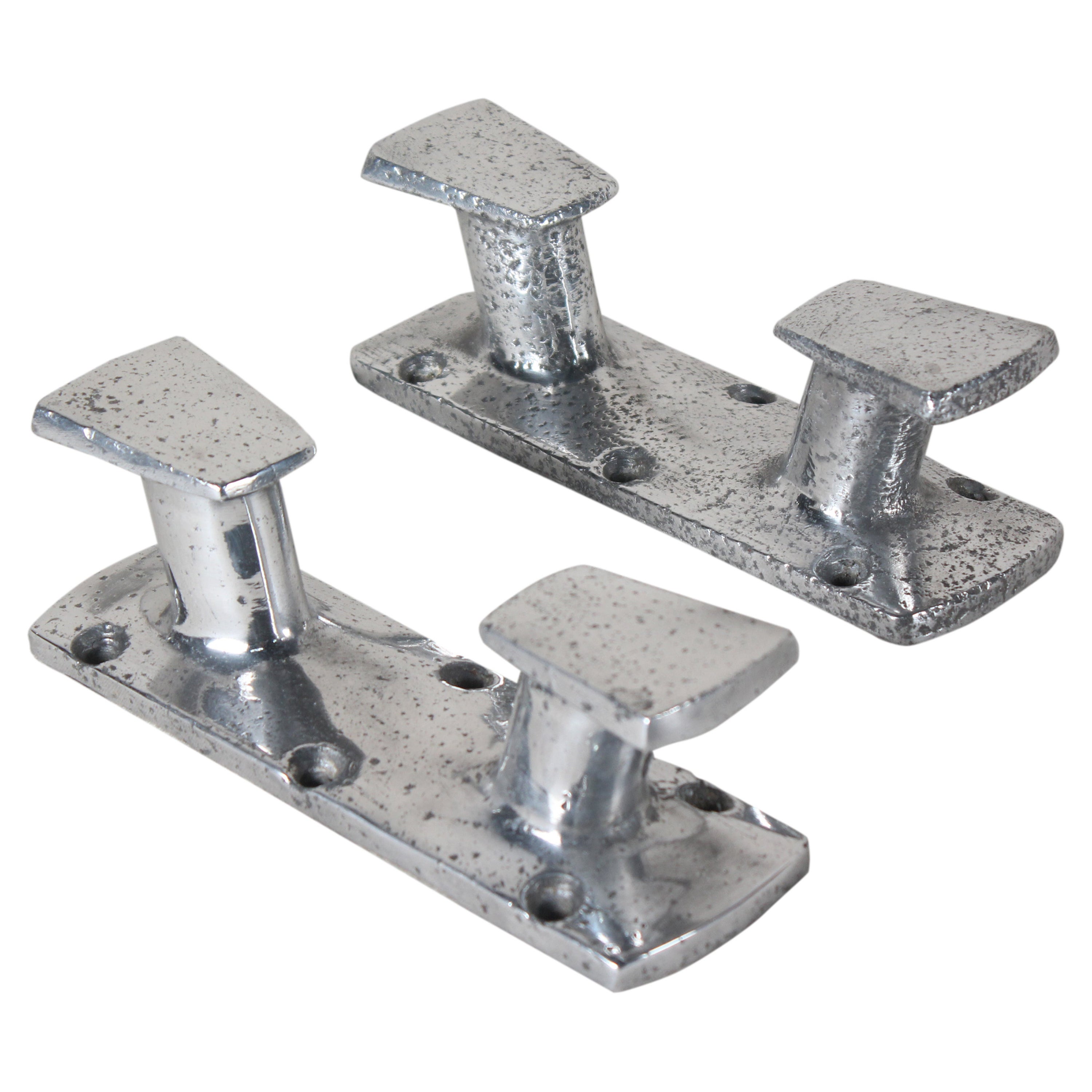 Pair of Large Stainless Steel Ship's Cleats, or Coat Hooks