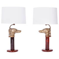 Pair of English Dog Head Table Lamps