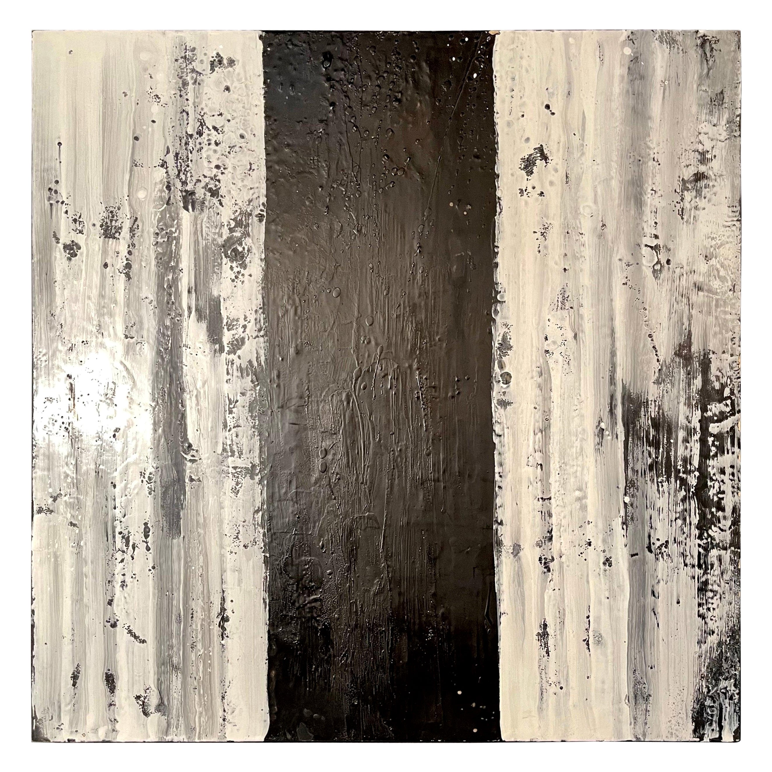 Lynn Basa, Abstract, Encaustic Painting, Black, White, Canvas, Wax, 1990s For Sale
