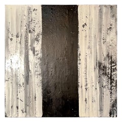 Vintage Lynn Basa Encaustic Black and White Stripe Panel "Three Ways of Looking Black"
