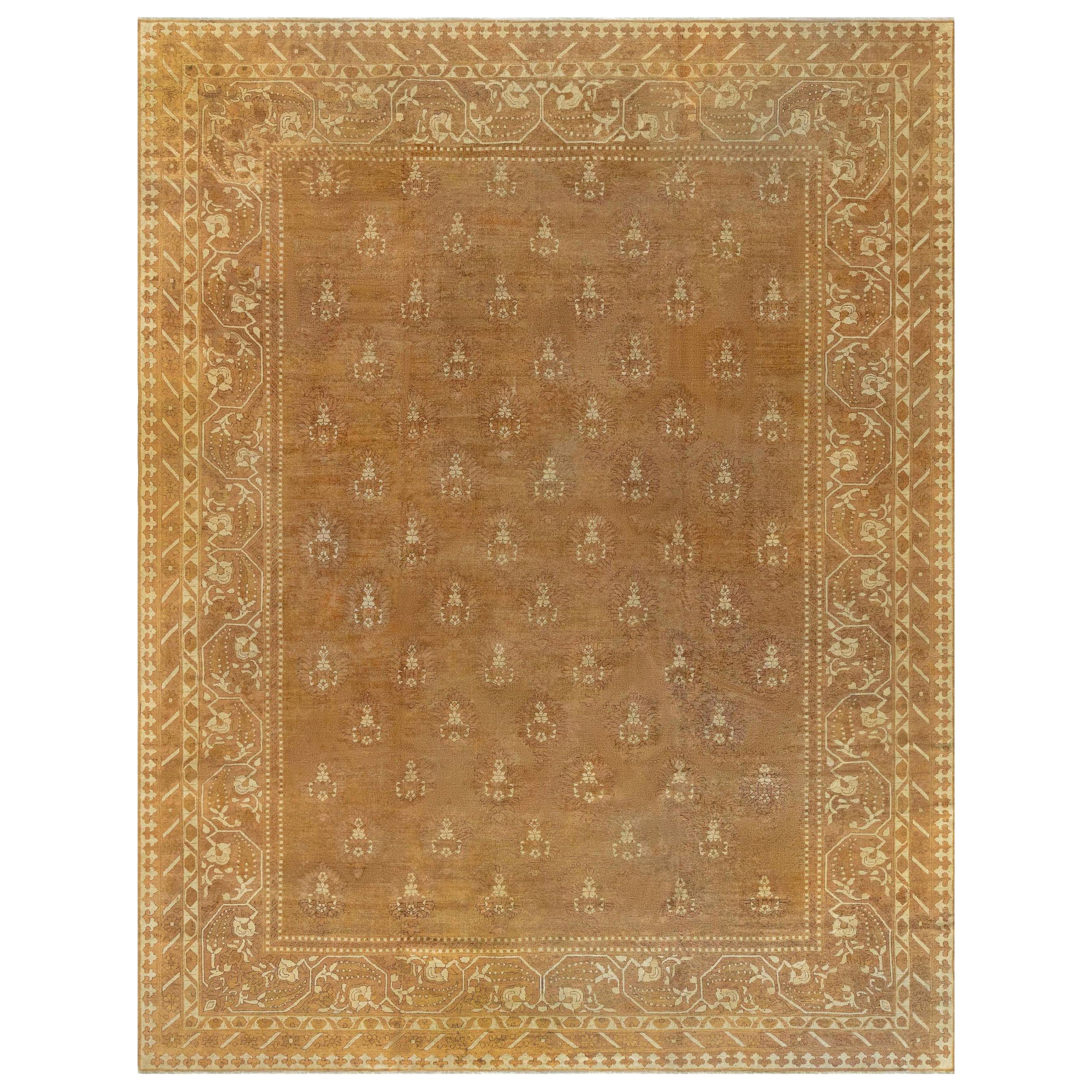 Antique Indian Amritsar Botanic Handmade Wool Rug