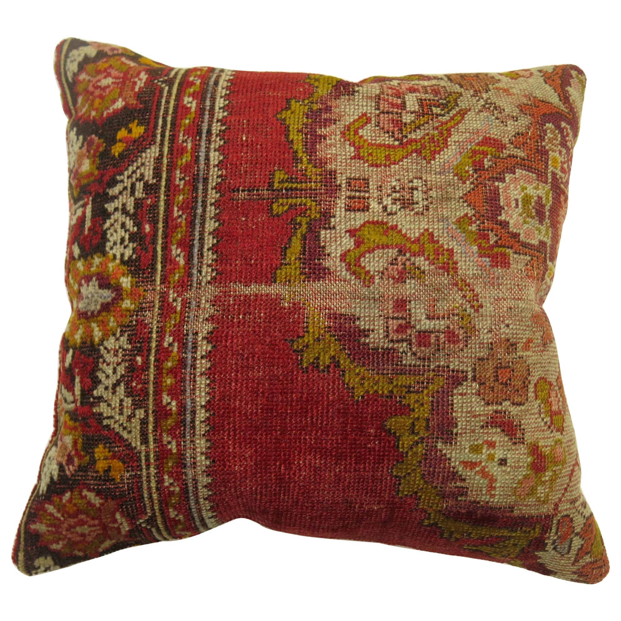 Red Antique Medallion Turkish Rug Pillow For Sale