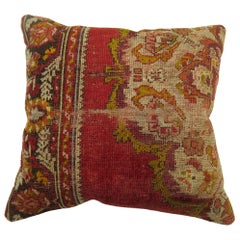 Oreiller de tapis turc à médaillon antique rouge