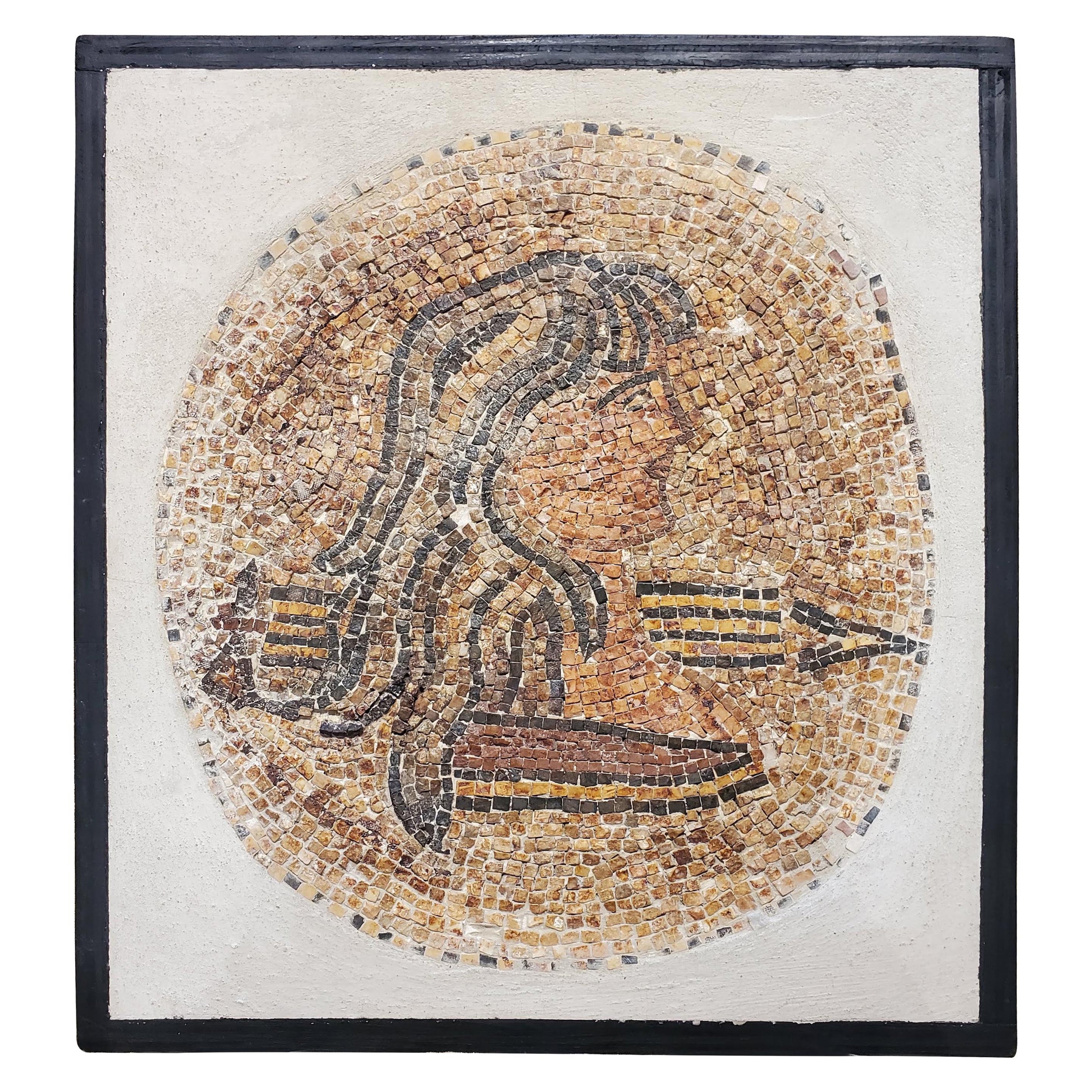 Roman Micro-Mosaic Portrait of a Warrior Woman in Concrete For Sale