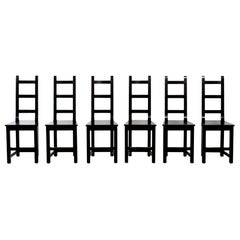 Set of 6 Black Wood Swedish Dining Chairs Sven Larsson, 80s