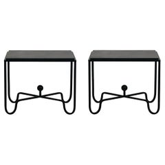 Pair of Iron and Black Limestone 'Entretoise' Side Tables by Design Frères