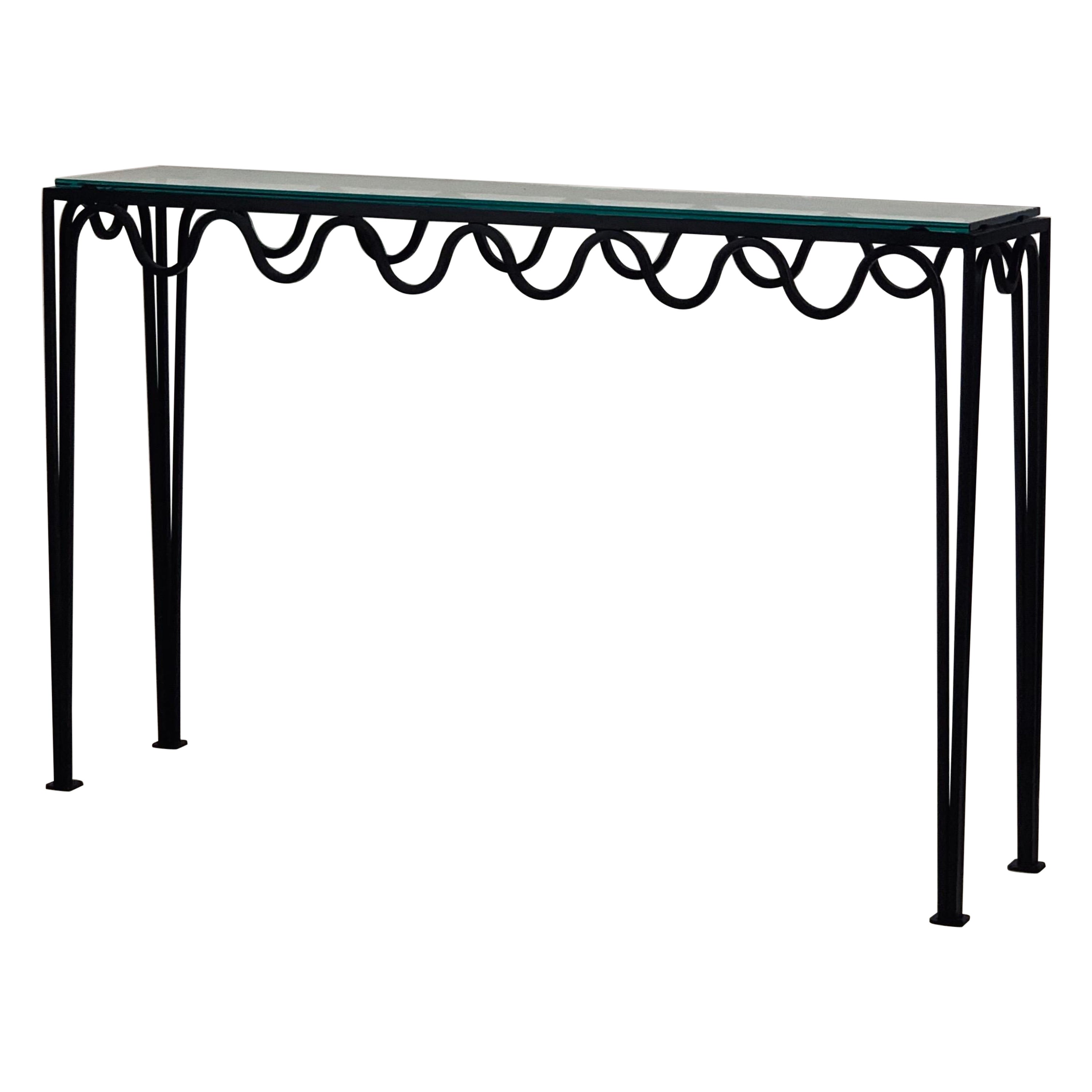 Long Undulating 'Méandre' Wrought Iron and Glass Console by Design Frères For Sale