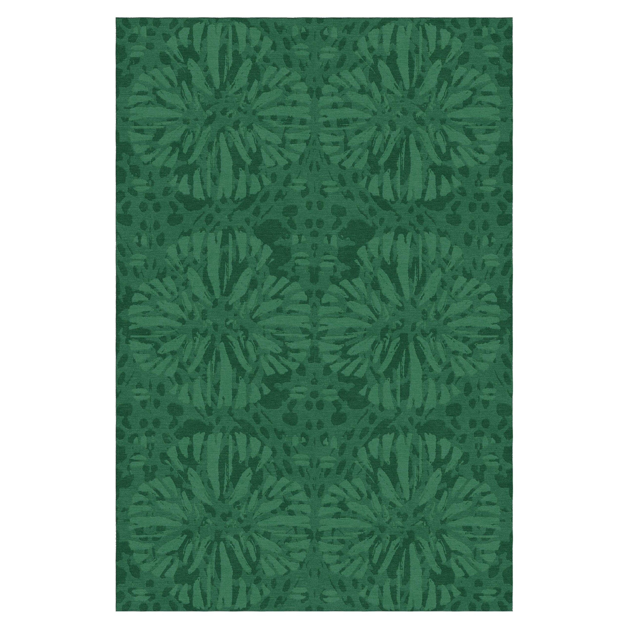 Sunflower Custom Made Hand Knotted Emerald Green Wool Rug by Allegra Hicks For Sale
