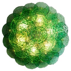 Flash Mount Ceiling / Wall Light Murano Emerald Green Textured Blown Disc Glass