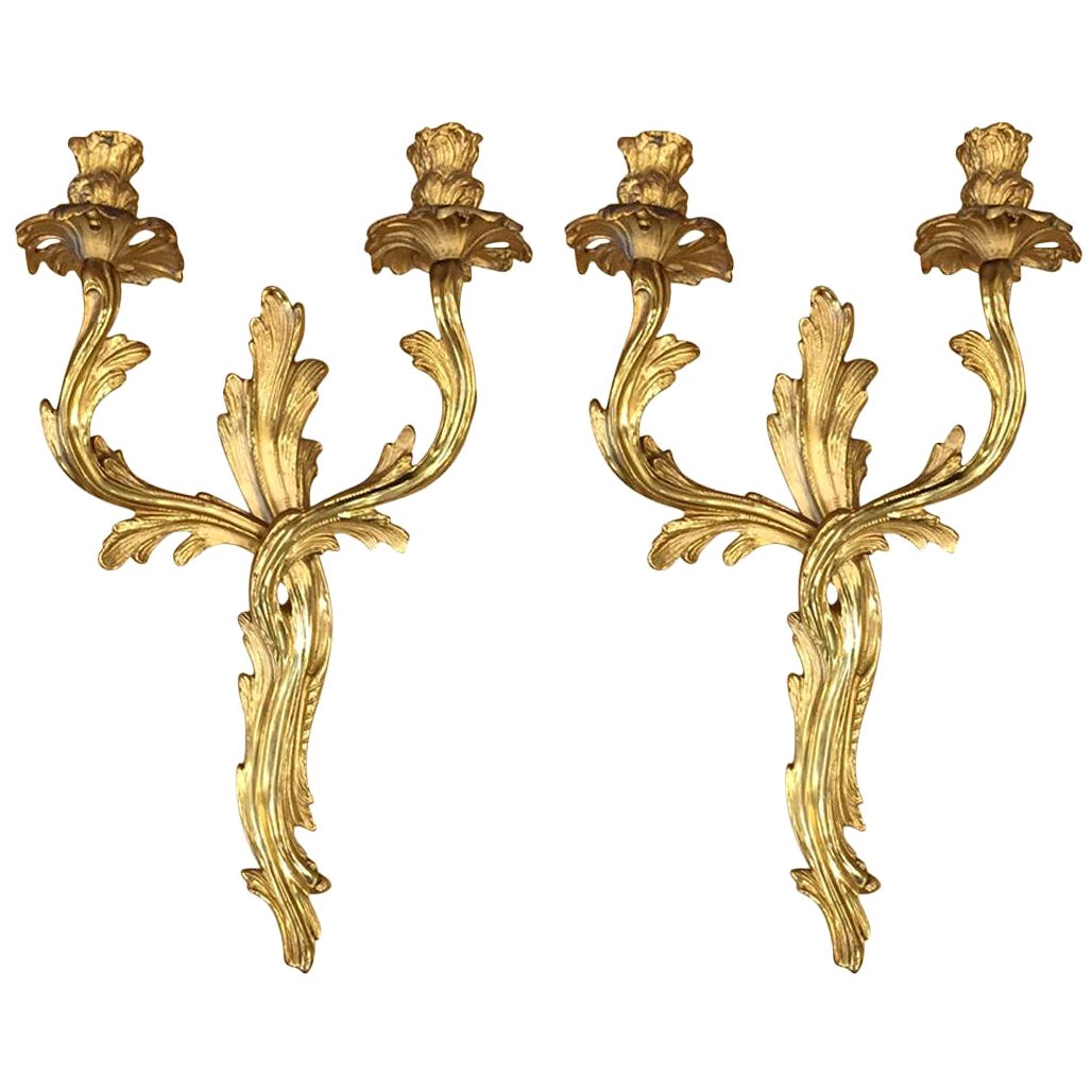 Pair of French Gilt Bronze Sconces For Sale