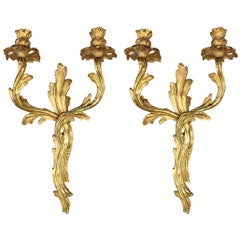 Antique Pair of French Gilt Bronze Sconces