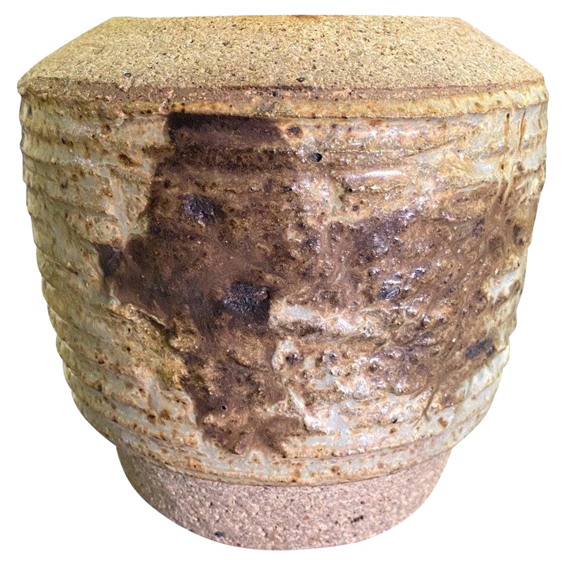 WishonHarrell Studio Art Pottery Ceramic Lidded Vase with Appliqué