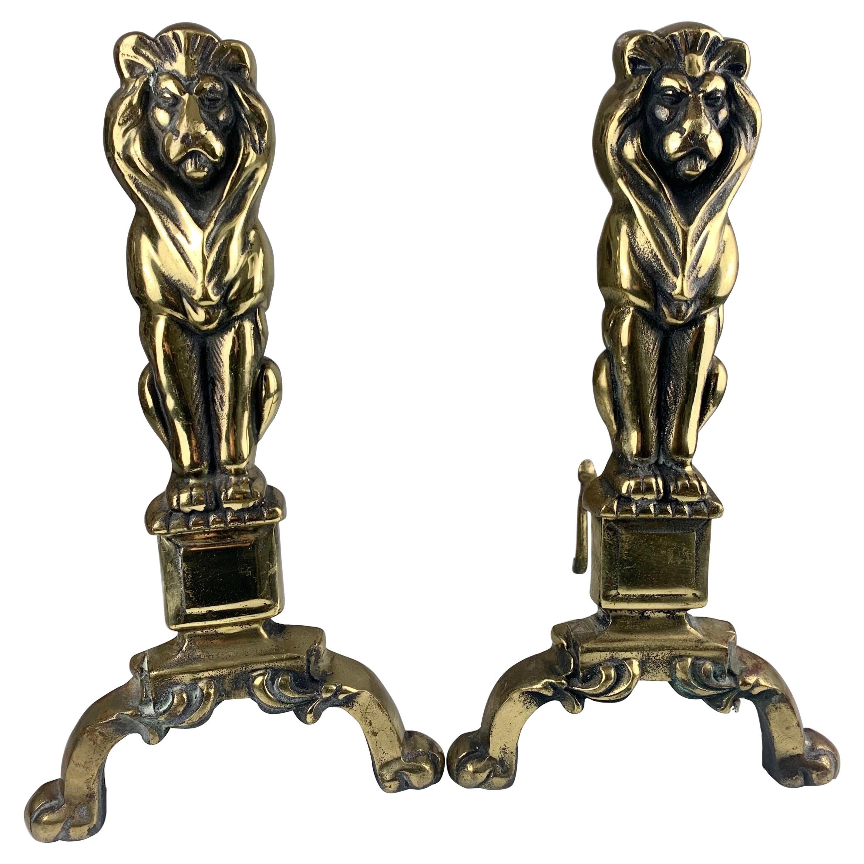 19th Century Victorian Brass Fire Dogs, Andirons