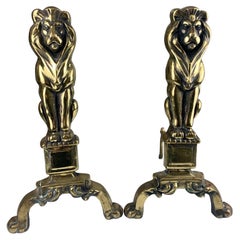19th Century Victorian Brass Fire Dogs, Andirons