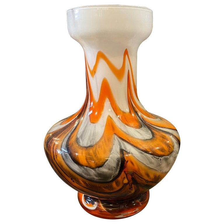 1970s Mid-Century Modern Orange and Gray Opaline Glass Italian Vase For Sale