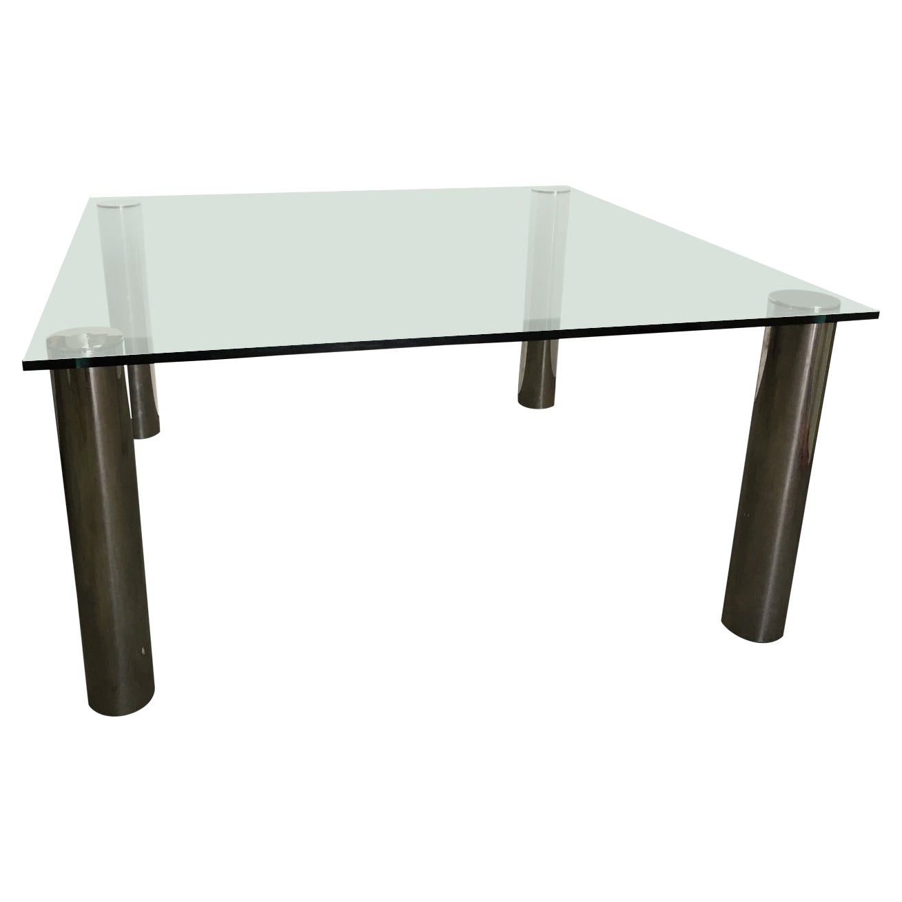 Pace Oversized Square Chrome and Glass Dining Table