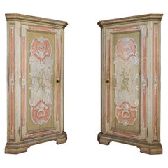Pair of 19th Century Venetian Hand Painted Painted Corner Cabinets