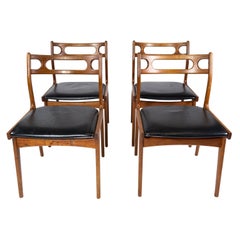 Set Of Four Dining Room Chairs Made In Teak & Black Leather, Danish Design 1960s