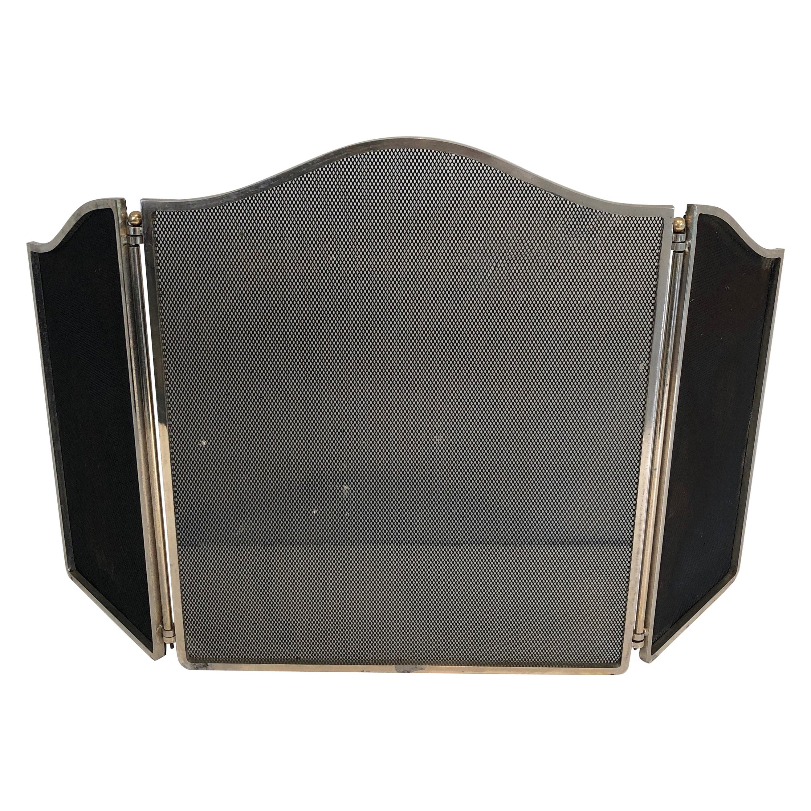 Silvered and Grilling Fire Place Screen, French, Circa 1970 For Sale