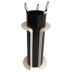 Black and White Lacquered Design Fire Place Tools on Stand, French, Circa 1980