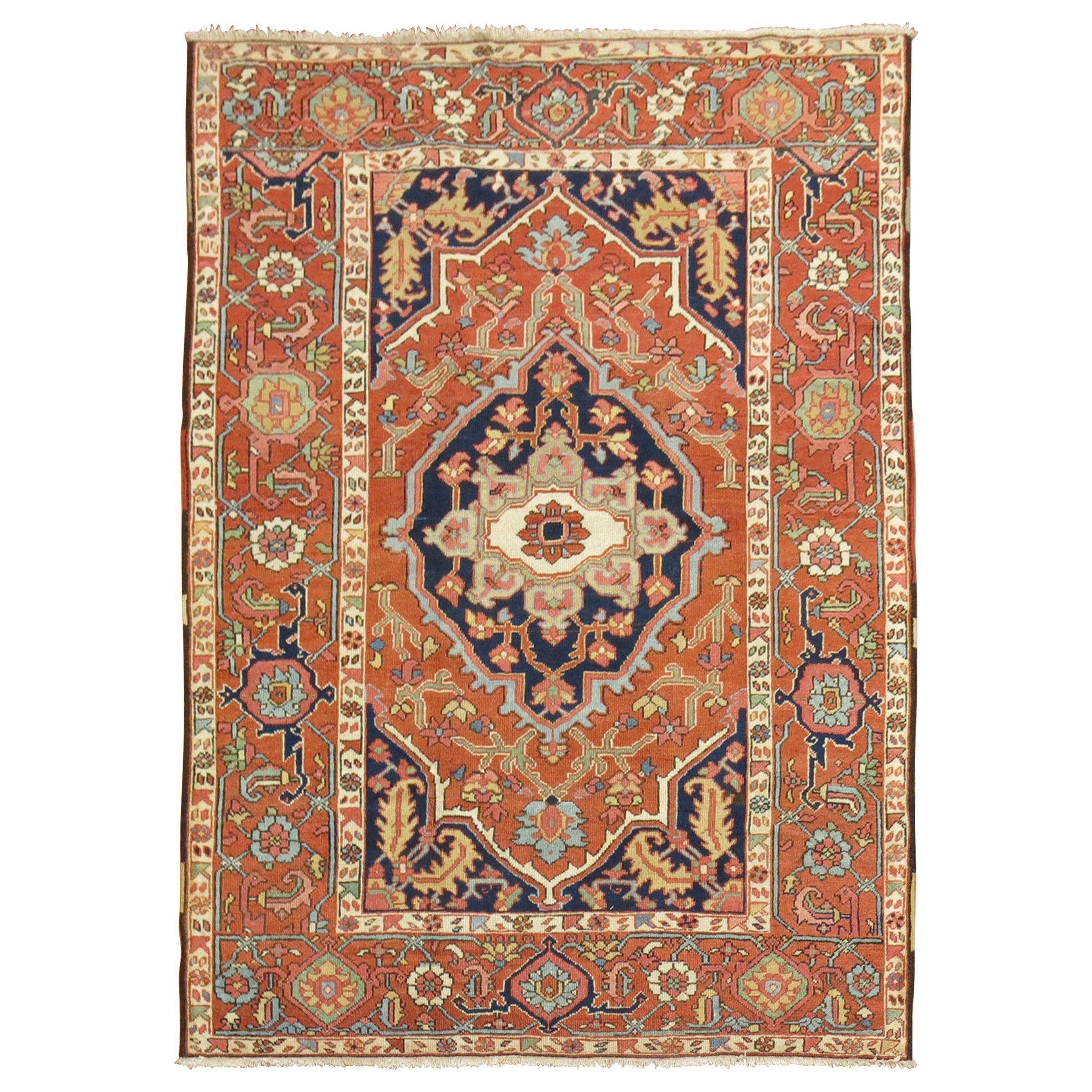 Zabihi Collection Connoisseur Antique Heriz Serapi Accent Size Rug