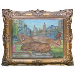 Pumas on Manhattan Roof Oil Painting 11