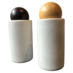 Spin Ceramics Salt and Pepper, Set with Wood Tops