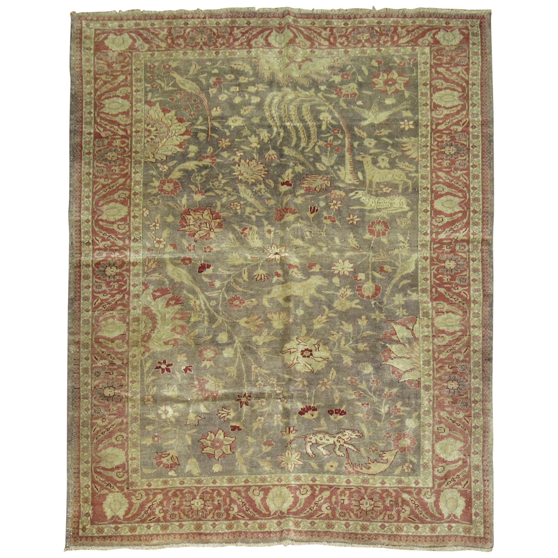 Zabihi Collection Gray Animal Motif Turkish Fine Sivas Rug