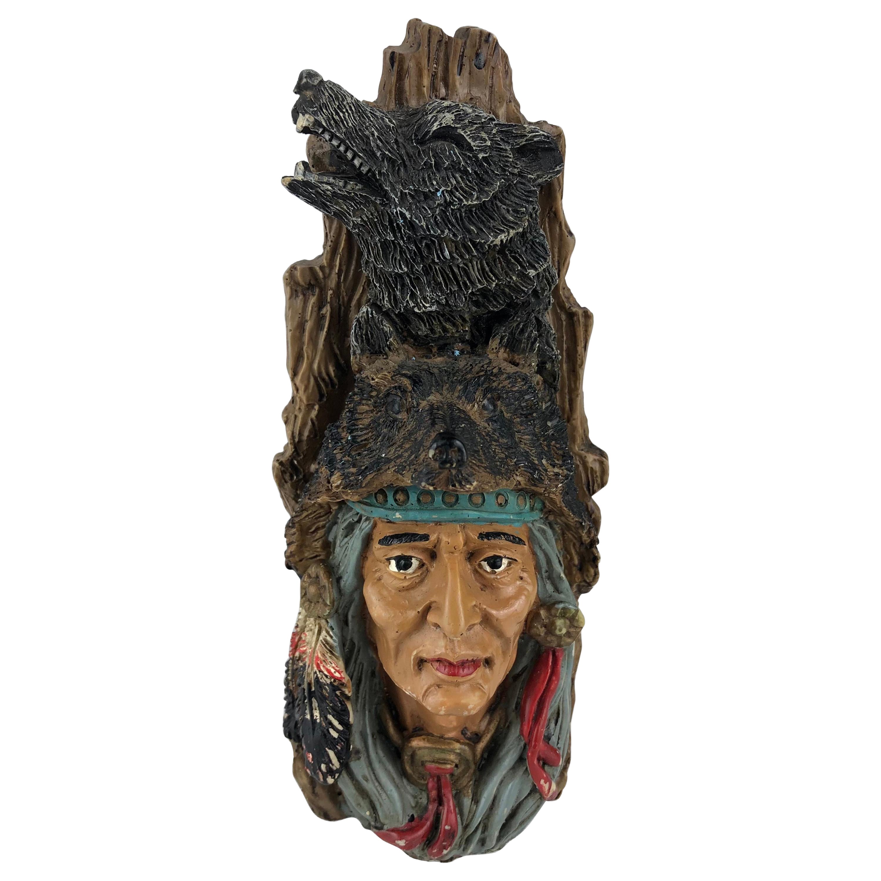 Collectible Native American Indian Hunter with Wolf Headresses For Sale