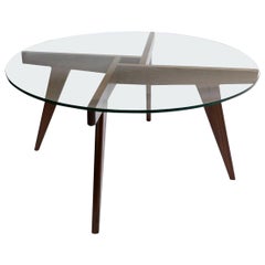Custom Walnut Midcentury Style Coffee Table with Glass Top by Adesso Imports