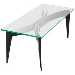 Used Gio Ponti Rectangular Coffee Table in Wood and Glass by Fontana Arte 1940s Italy