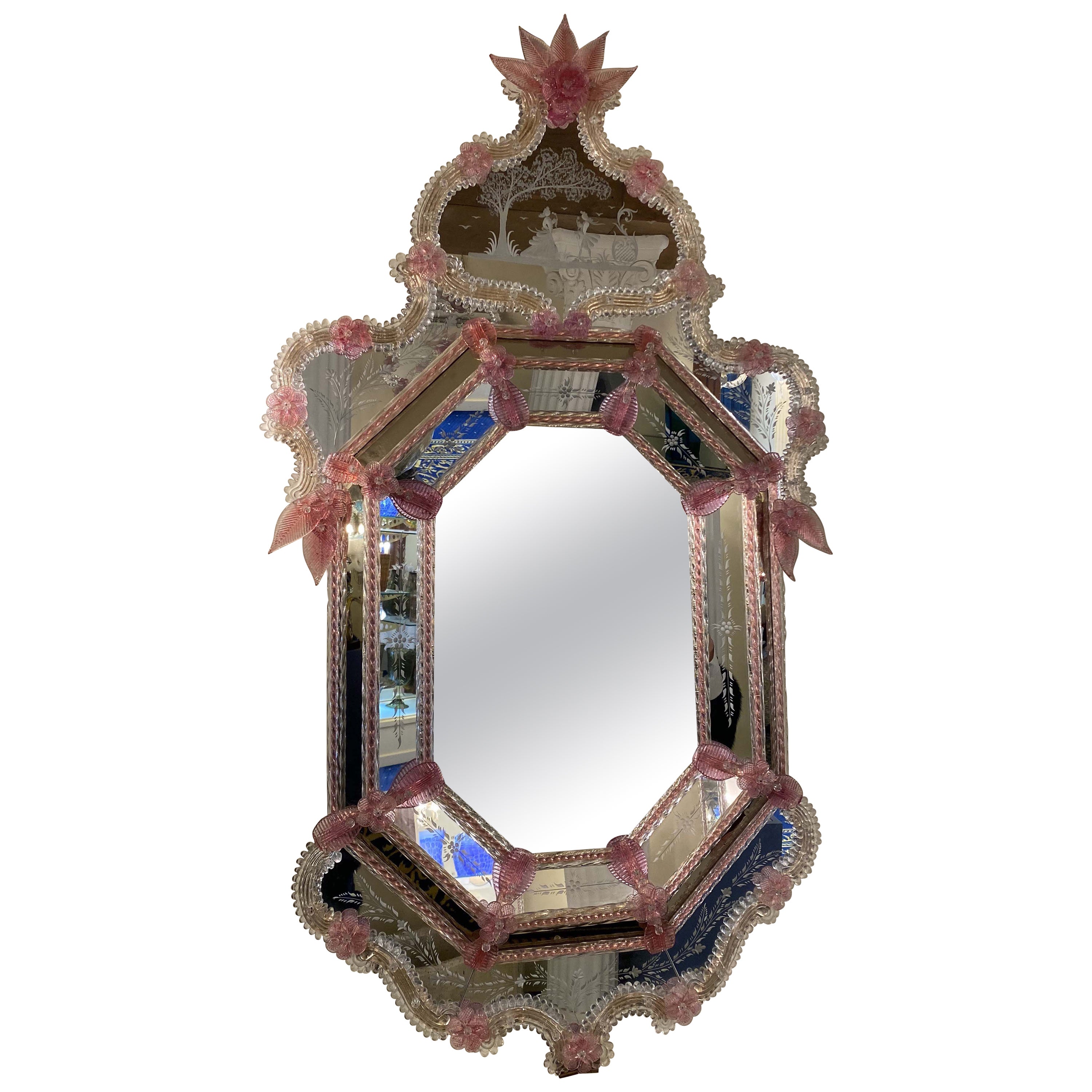 Murano Glass Floral Beautiful Wall Mirror, Italy, circa 1870