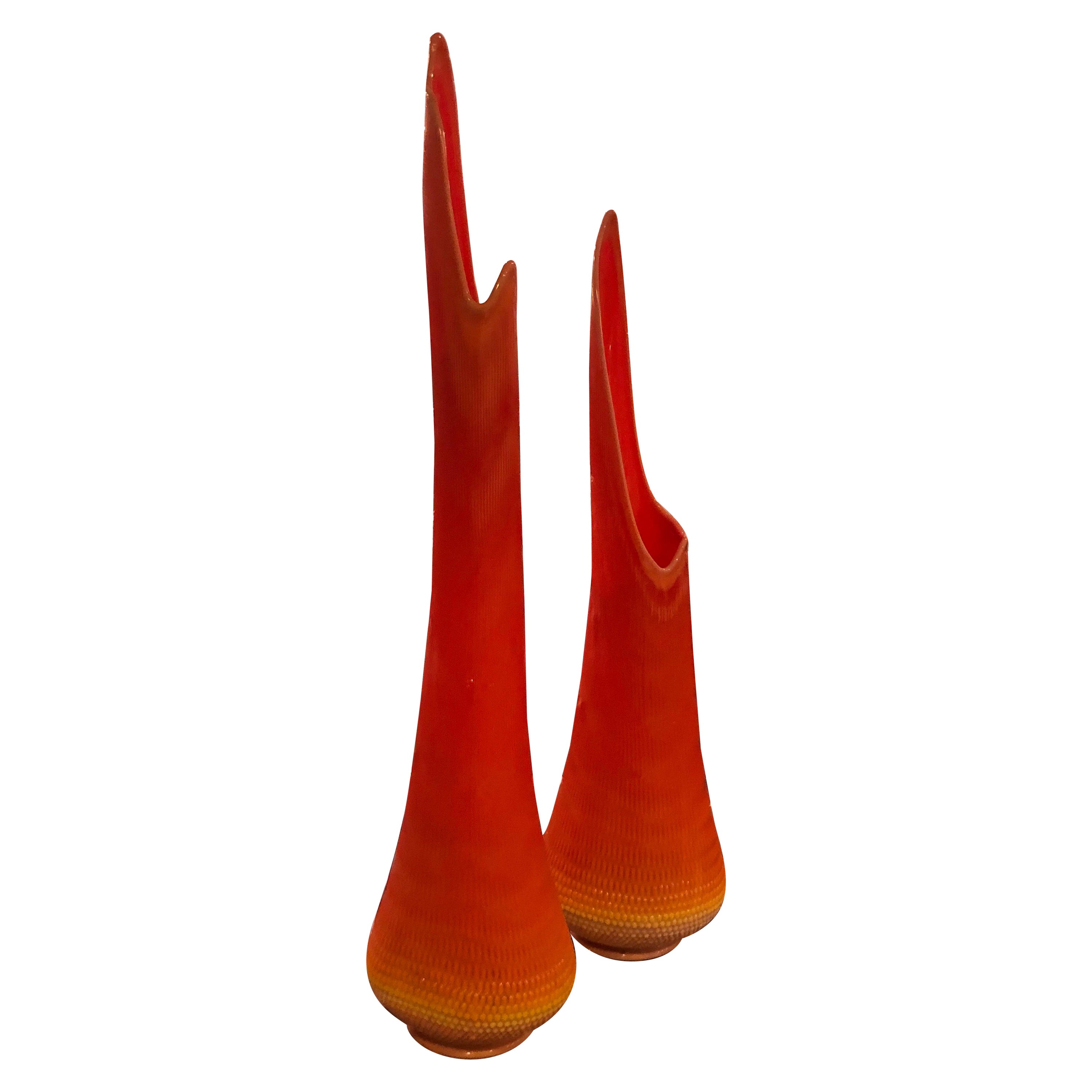 Pair of Bright Orange L.E.Smith Bittersweet Vases