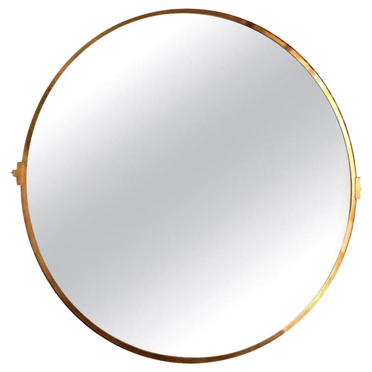 Large Custom Round Brass Mirror by Adesso Imports For Sale