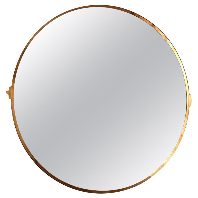 Grand miroir rond personnalisé en laiton par Adesso Imports en vente