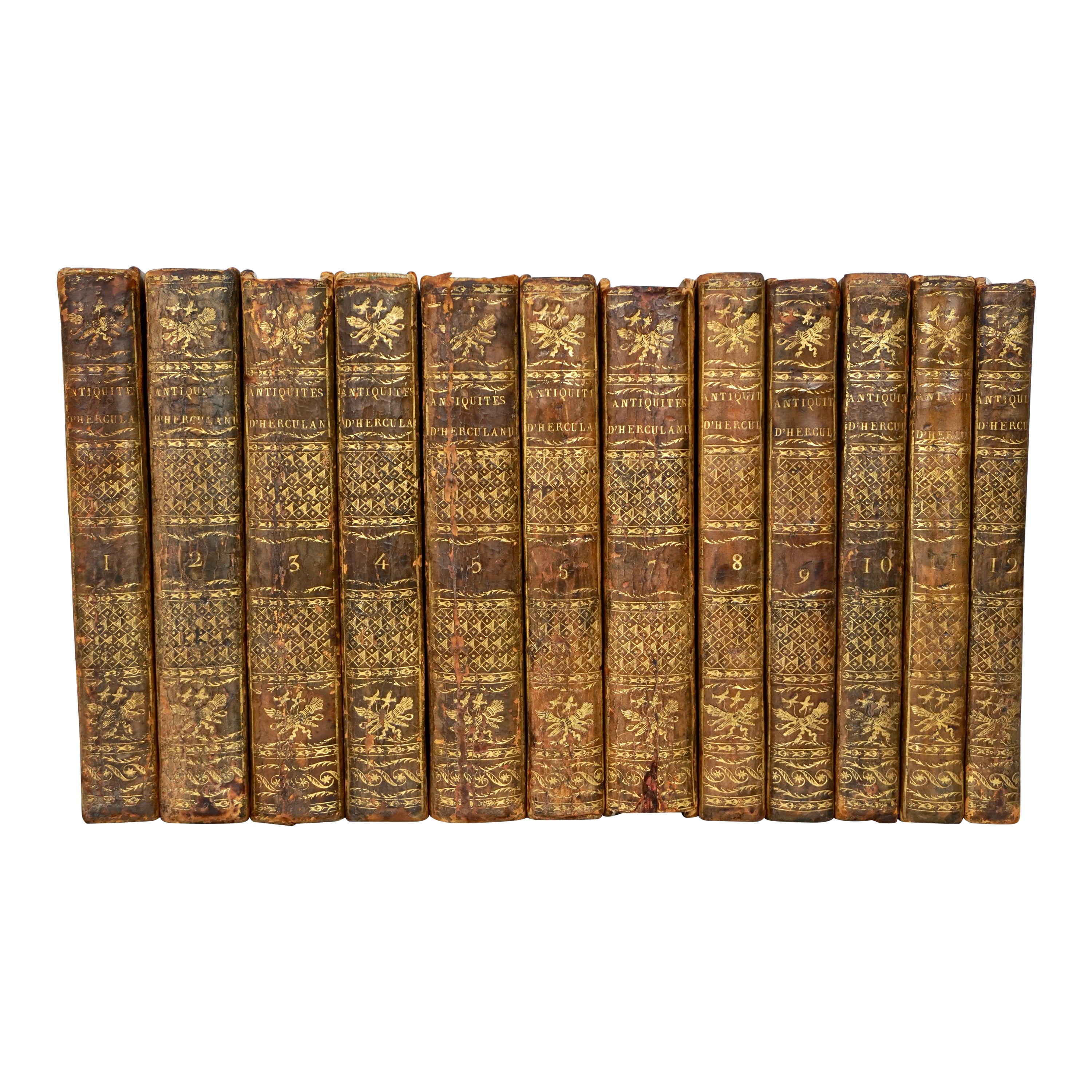 David, Francois-Anne Les Antiquités d'Herculanum 12 Volumes Reliures d'époque en vente