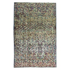 Zabihi Collection Worn Turkish Checker Motif Deco Room Rug