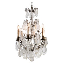 Antique French 19th Century Six-Light Crystal Chandelier with Pendeloques and Rosettes