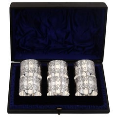 Antique Victorian Sterling Silver Numbered Napkin Rings Set of Six, 1897