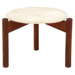 Vintage Mid-Century Danish Tripod Stool with Cow Hair