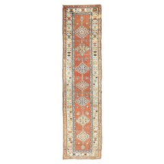 Antique Persian Searpi Runner with Geometric Medallions in Orange, Blue, Ivory