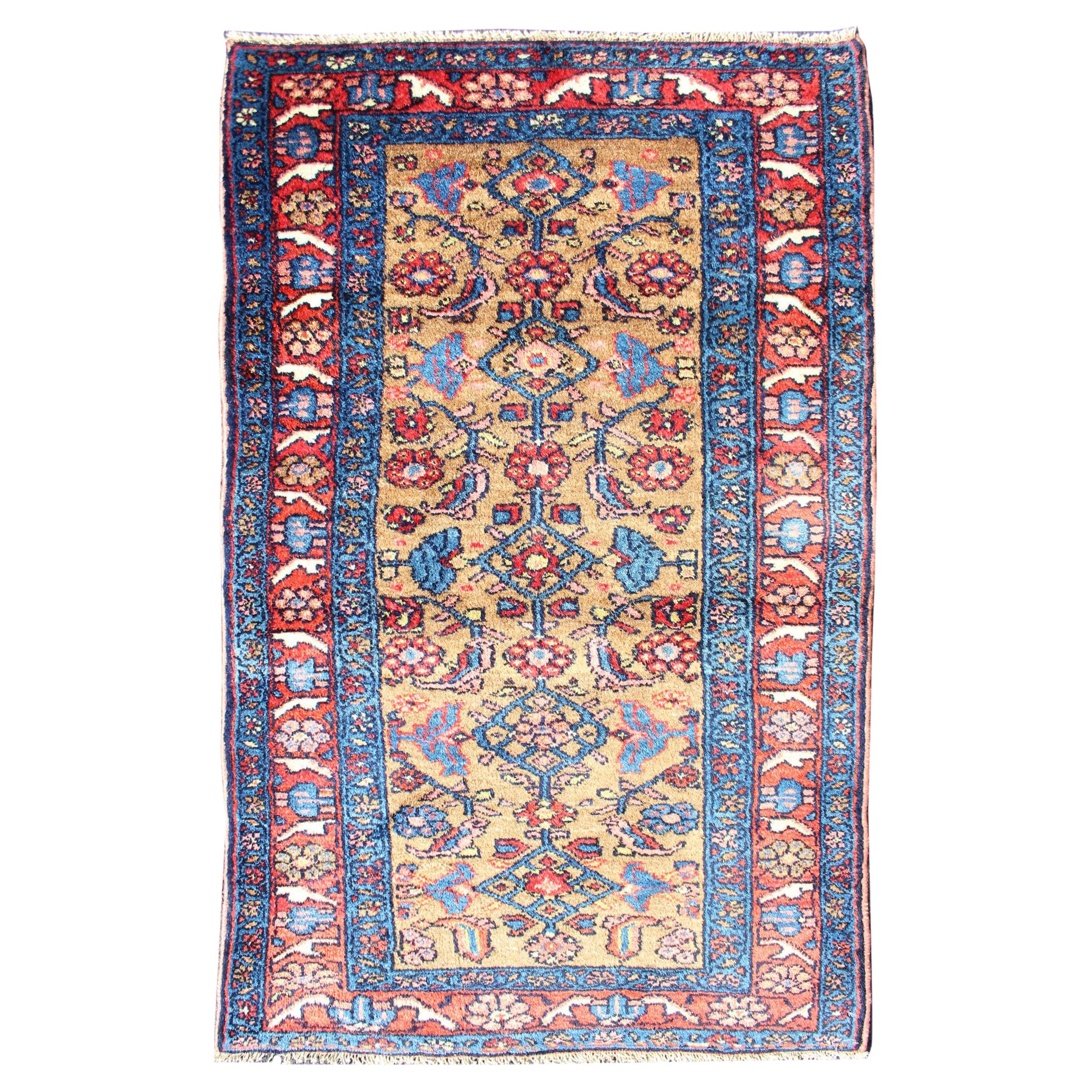 Antique Persian Hamadan Rug with Colorful Geometric All-Over Design in Yellow For Sale