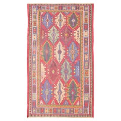Antique Caucasian Avar Tribal Flat-Weave Gallery Rug Size in Multi Colors