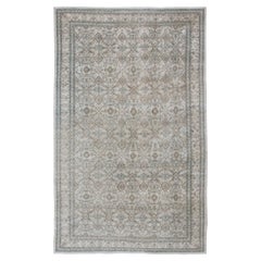 Very Large Vintage Rug in Ivory, Blue, Taupe, Brown, Coral