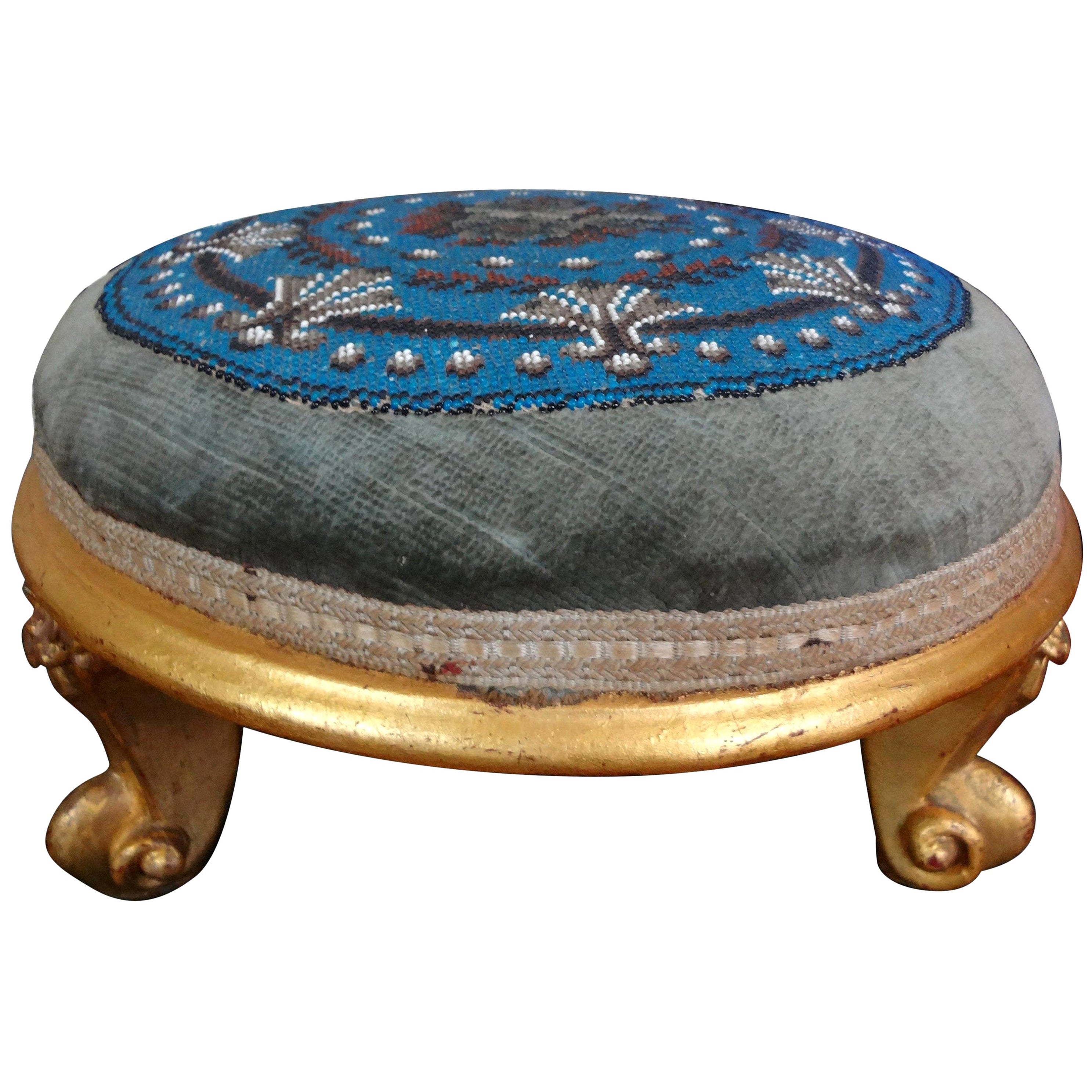 Continental Louis XV Style Beaded Giltwood Footstool For Sale