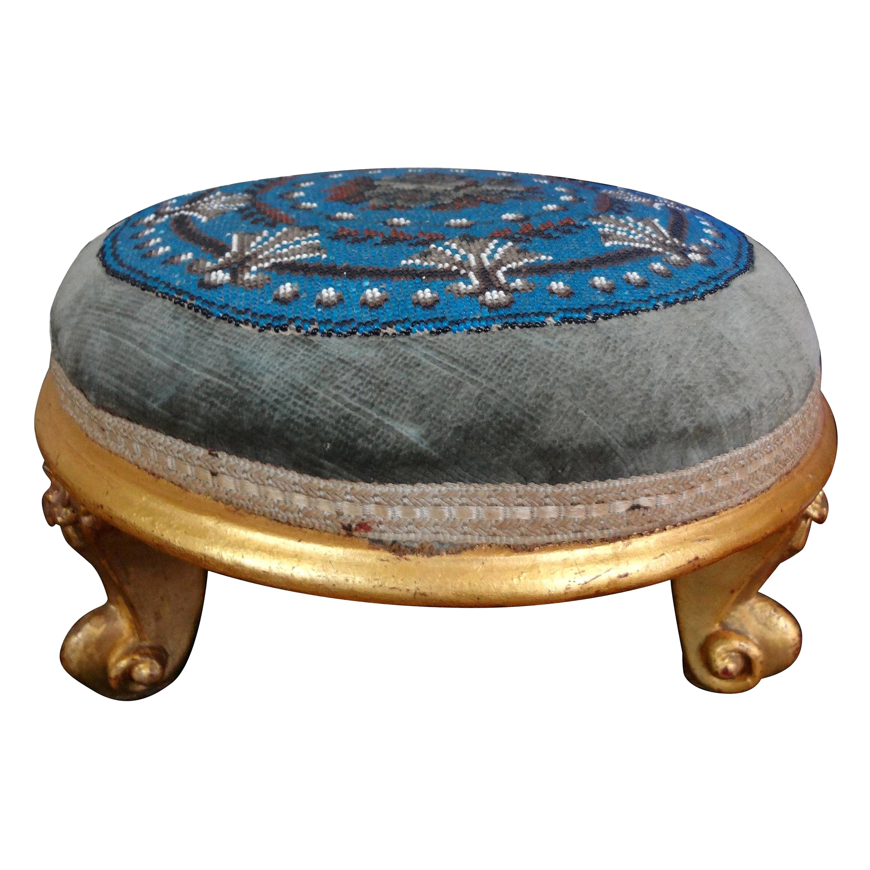 Continental Louis XV Style Beaded Giltwood Footstool